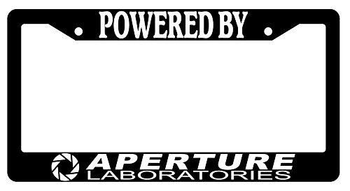 Aperture Laboratories Black Plastic License Plate Frame - Portal Video Game Themed Car Accessory for Gamers and Sci-Fi Fans