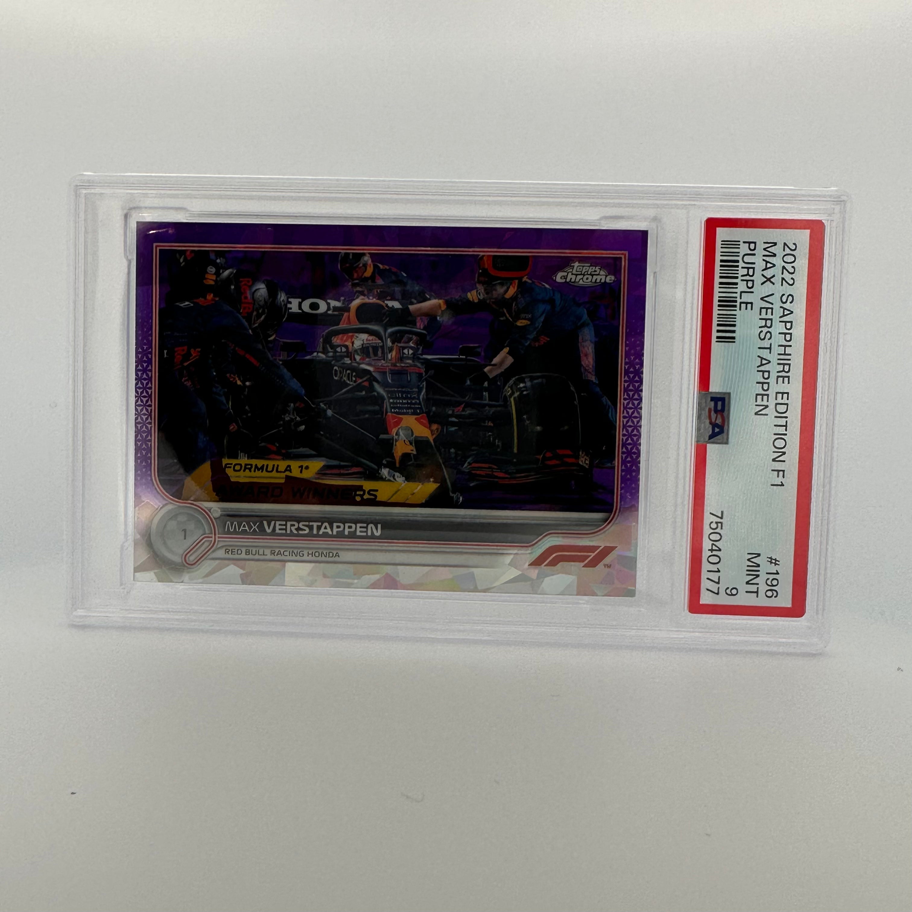 PSA 9 Graded 2002 Topps Max Verstappen #196 Sapphire Edition Purple - Rare F1 Racing Card for Collectors & Fans