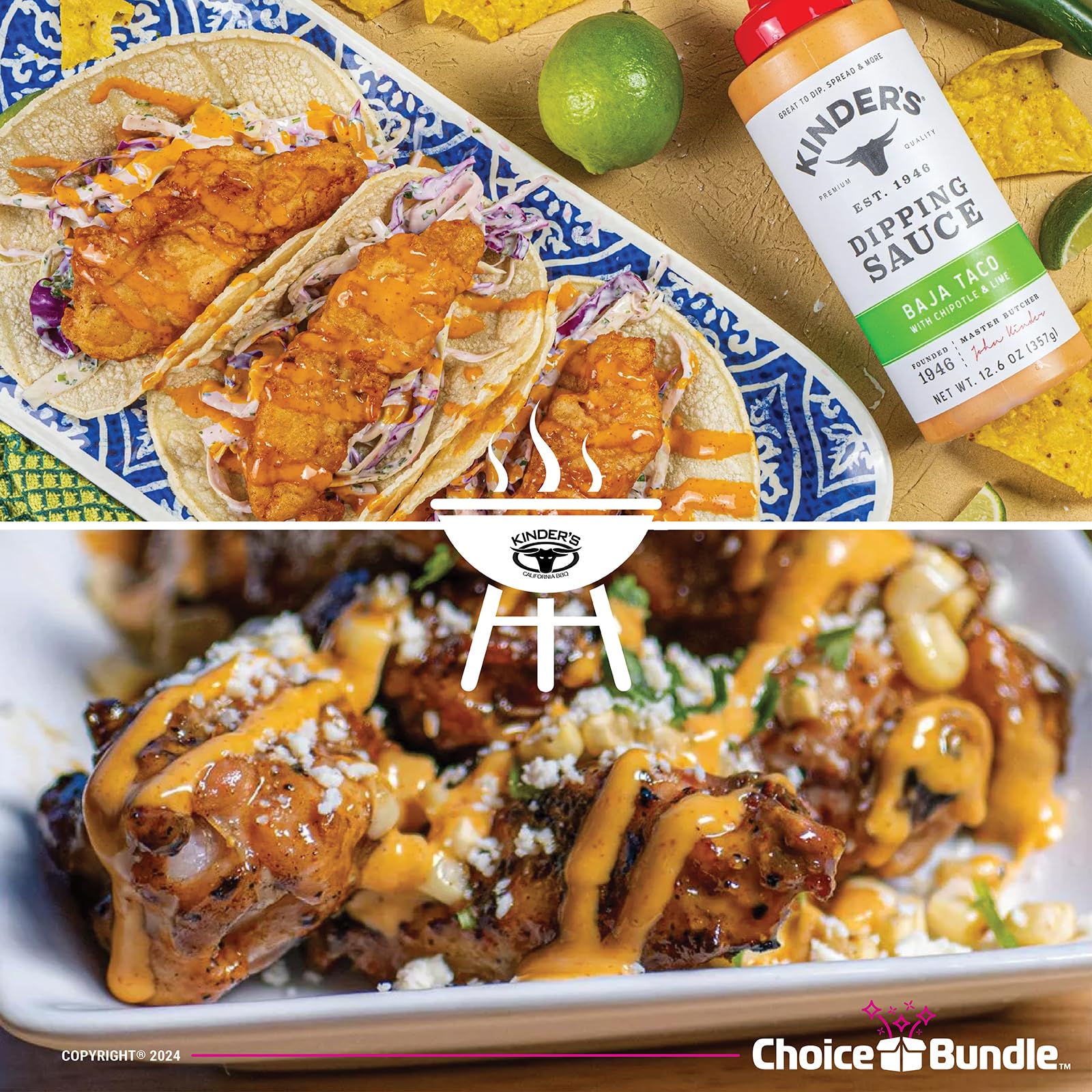 ChoiceBundle Kinder's Baja Taco Sauce with Chipotle Lime Dipping & Wing Sauce - 3 Pack (37.8 oz) | Perfect for Tacos, Wings, Burgers & More | Includes BBQ Guide & Keychain Bottle Opener (5 Items)