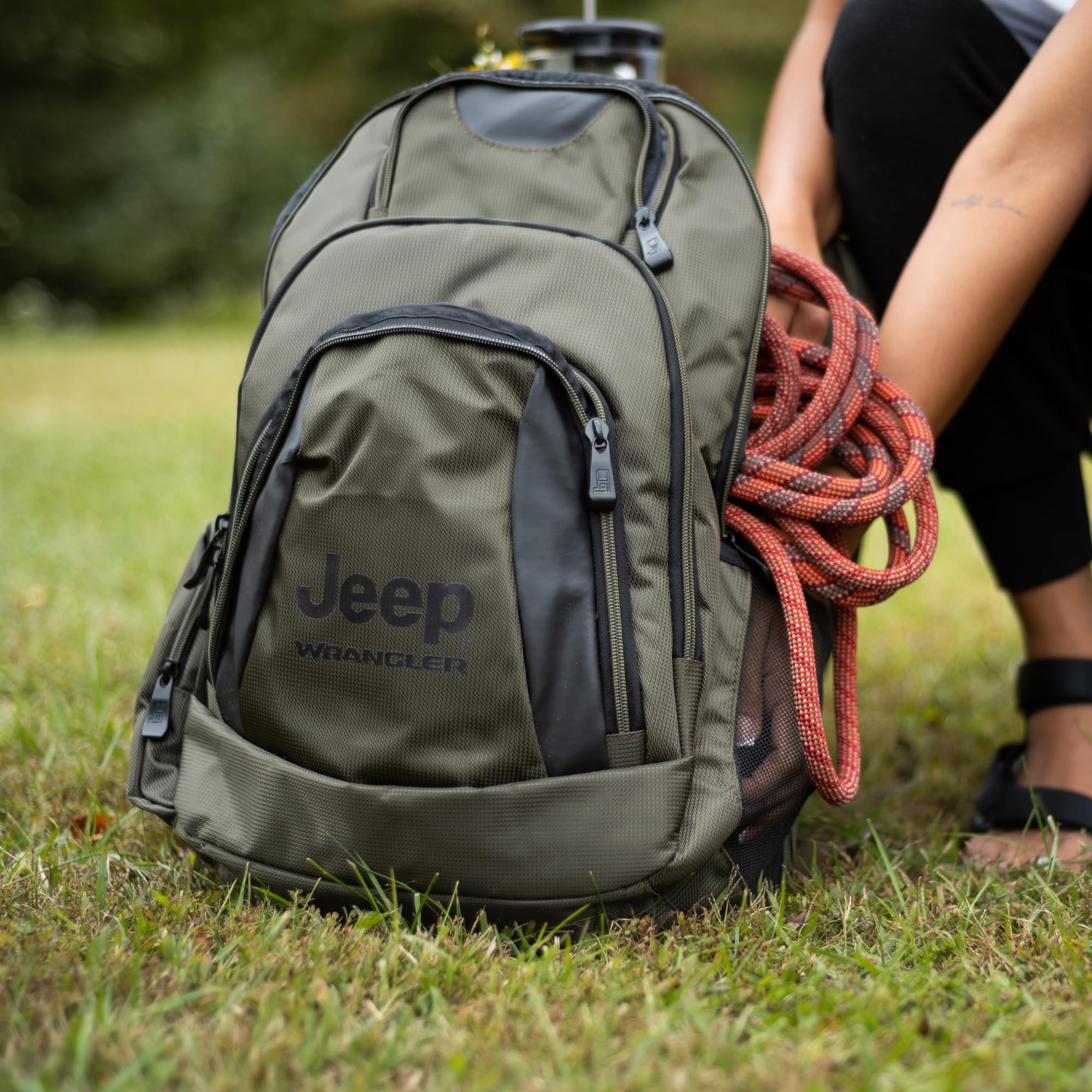 Jeep Wrangler Green Backpack - Durable 1680D Water-Resistant Travel Laptop Backpack with Multi-Pocket Design for 17