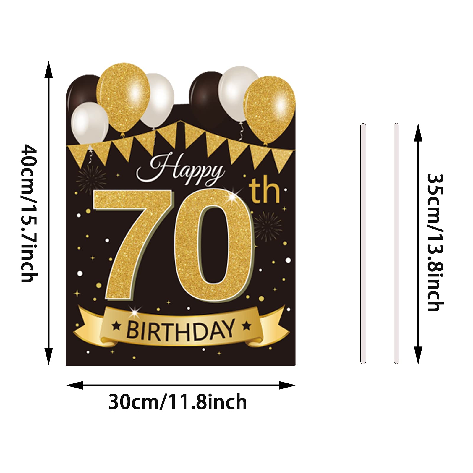 Large Happy 70th Birthday Party Yard Sign - Black & Gold Outdoor Lawn Decor with Stakes | Perfect for Milestone Celebrations, Backyard Parties & Anniversary Decorations