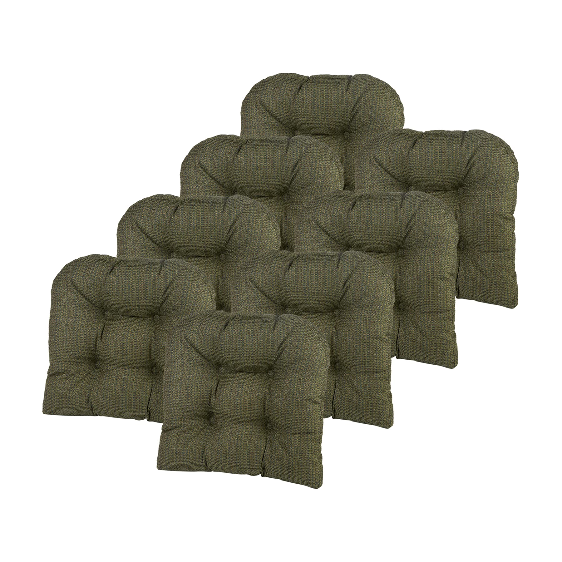 Non-Slip Dining Chair Cushions - Klear Vu Gripper Overstuffed Universal U-Shaped Seat Pads (15x15 Inches, 8-Pack, Waffle Green) - Skid-Proof Kitchen & Office Chair Cushions for Comfort & Home Decor