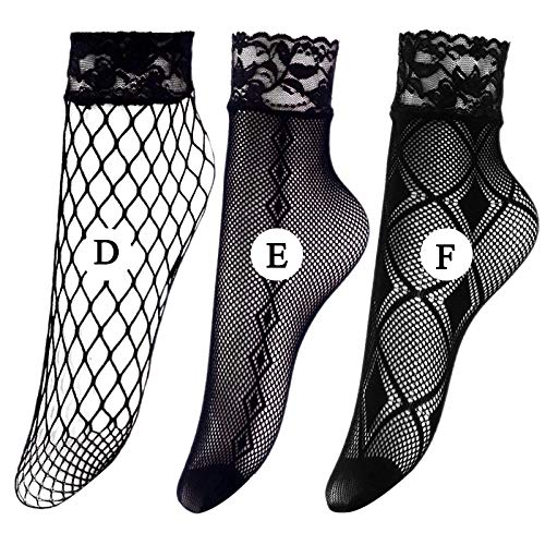 Vintage Lace Compression Socks for Women - 3 Pairs Floral Mesh Elastic Ankle Socks, Breathable & Comfortable, Black Fishnet Lolita Style Socks - Perfect for Summer Wear, Nursing, Travel & Fashion Outfits