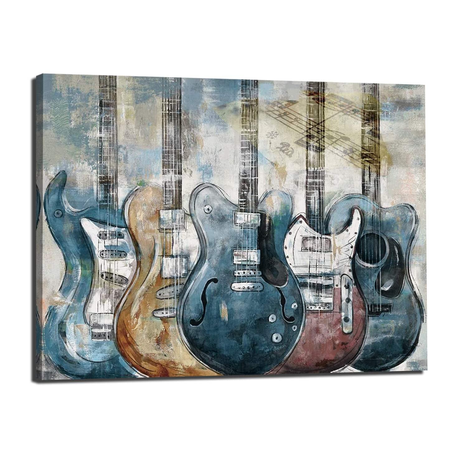 Modern Blue Guitar Wall Art Canvas Print - Musical Themed Picture for Bedroom, Living Room & Office Decor (11x15 Inches) | Perfect for Music Lovers & Home Styling