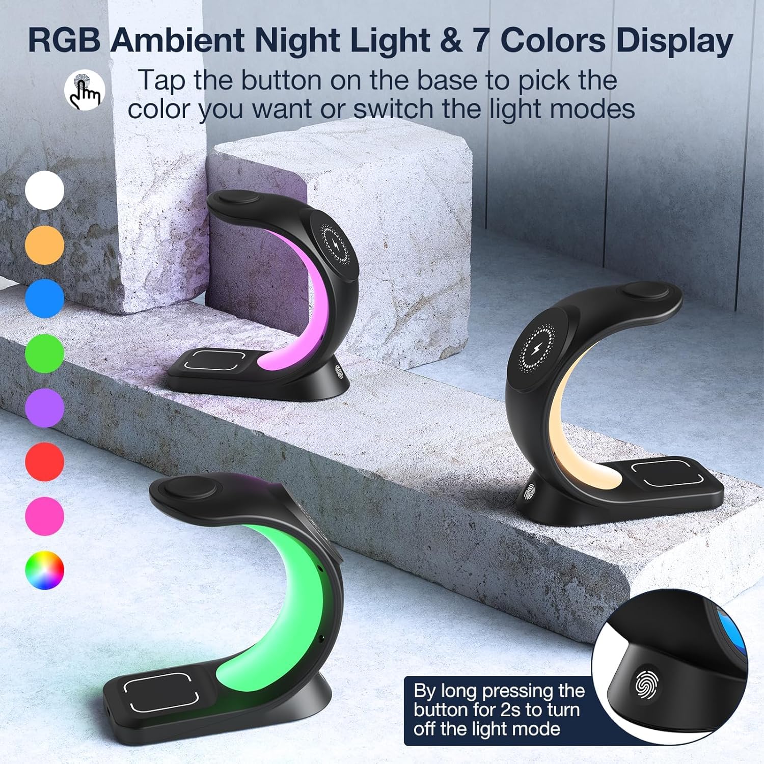4-in-1 Magnetic Wireless Charging Station - Fast Charger Stand for iPhone 16/15/14/13/12 Series (Pro/Max), Apple Watch 2-9 & AirPods with RGB LED Night Light | Multi-Device Charging Dock for Bedroom, Office & Travel