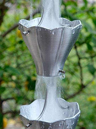 8ft Aluminum Star Flower Rain Chain with Installation Kit - Decorative Gutter Downspout for Garden, Patio & Outdoor Drainage