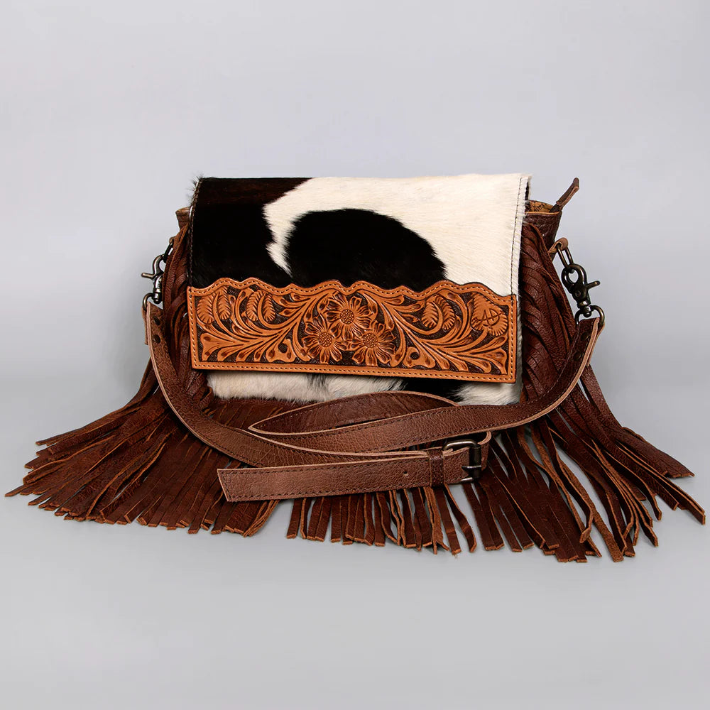 American Darling Brown & White Fringe Leather Purse - Stylish Boho Crossbody Bag for Women, Perfect for Parties, Concerts & Everyday Use