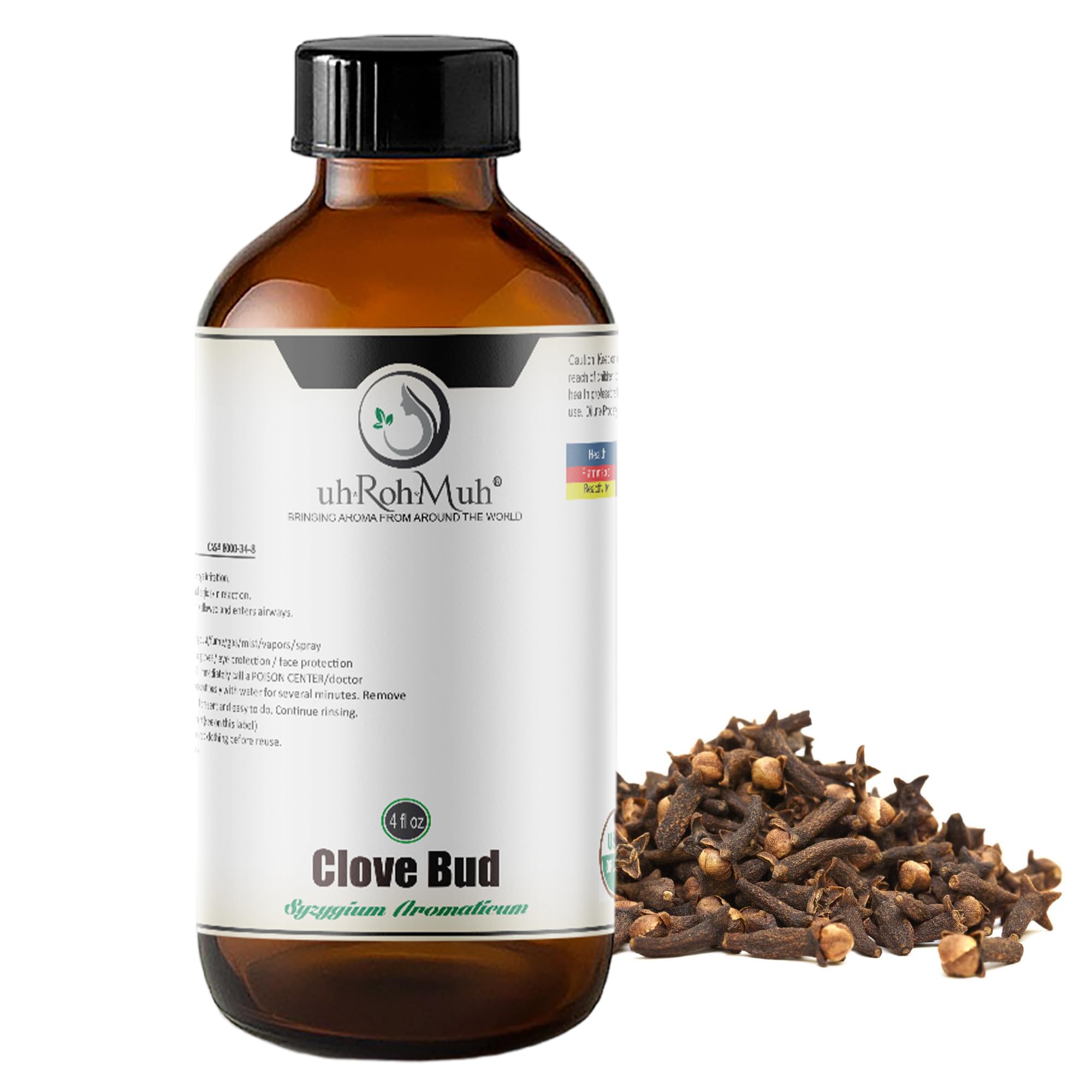 USDA Certified 100% Pure Organic Clove Bud Essential Oil - Natural Spicy Aroma for Hair Care, Skin Care & Aromatherapy | Home Diffuser Essential Oils for Relaxation, Stress Relief & Massage (4oz Bottle)