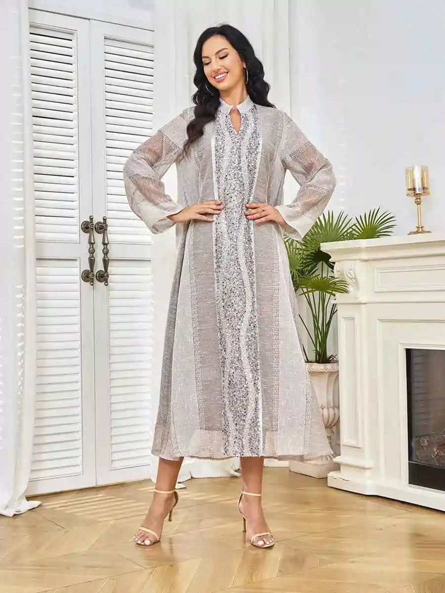Elegant Eid Sequins Mesh Caftan Dress for Women - Perfect for Parties, Weddings & Special Occasions | Stylish & Comfortable Formal Wear #25396 | Great for Holiday Celebrations, Evening Events & Bridal Showers