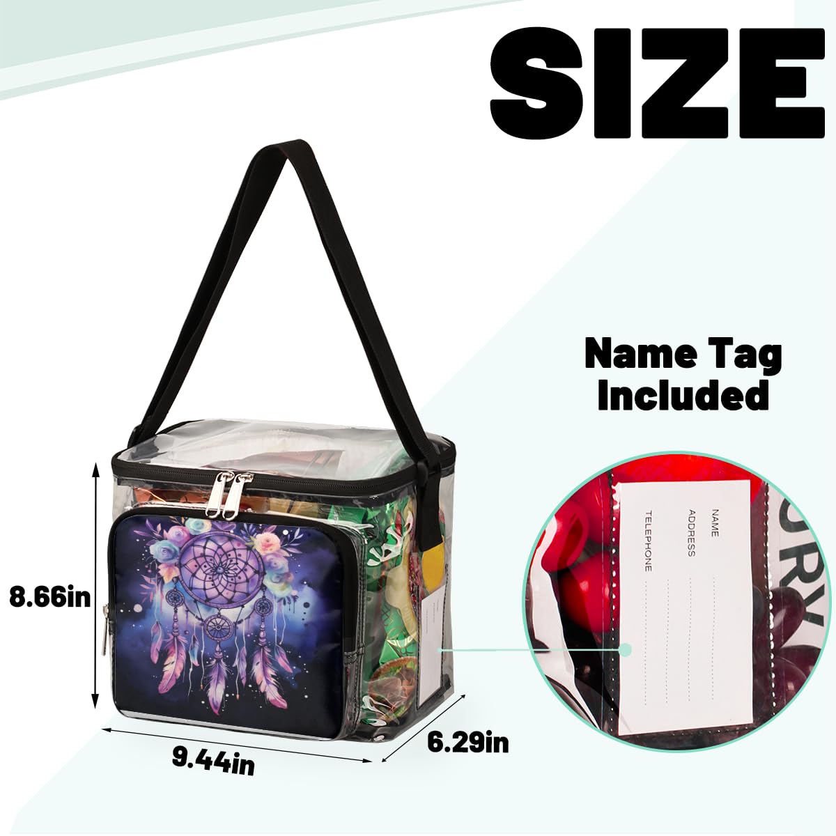 GzLeyigou Clear Transparent Tote Bag with Feathers & Flowers - Stadium Approved Crossbody Shoulder Bag for Outdoor, Travel, Picnic, Concerts & Sports Events | Perfect for Beach, Shopping, Music Festivals and Theme Parks