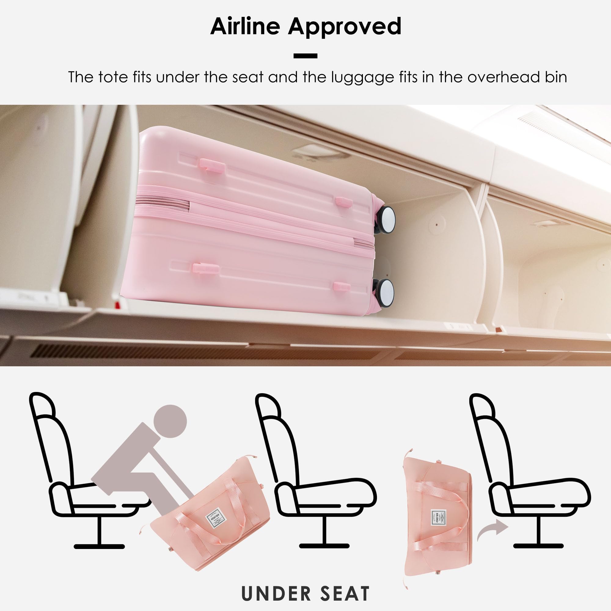 Merax 2-Piece Lightweight Spinner Luggage Set with Built-in USB Port, Cup Holder & TSA Lock - Includes Cosmetic Carry On Bag (Baby Pink) - Perfect for Air Travel, Business Trips & Vacation Getaways