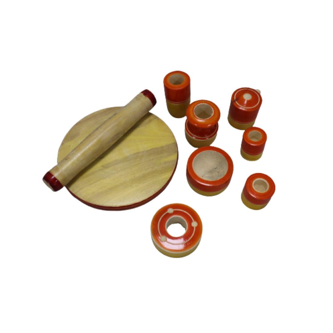 Hand-Painted Orange Wooden Nesting Dolls Cooking Set - Traditional Russian Matryoshka Decorative Showpiece & Collectible Toy for Home Decor, Kitchen Display, and Gift Giving