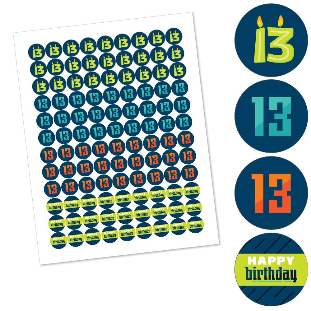 Big Dot of Happiness 13th Birthday Party Stickers - 108 Round Candy Labels for Chocolate Favors - Perfect for Teen Boy Birthday Celebrations & Party Decorations
