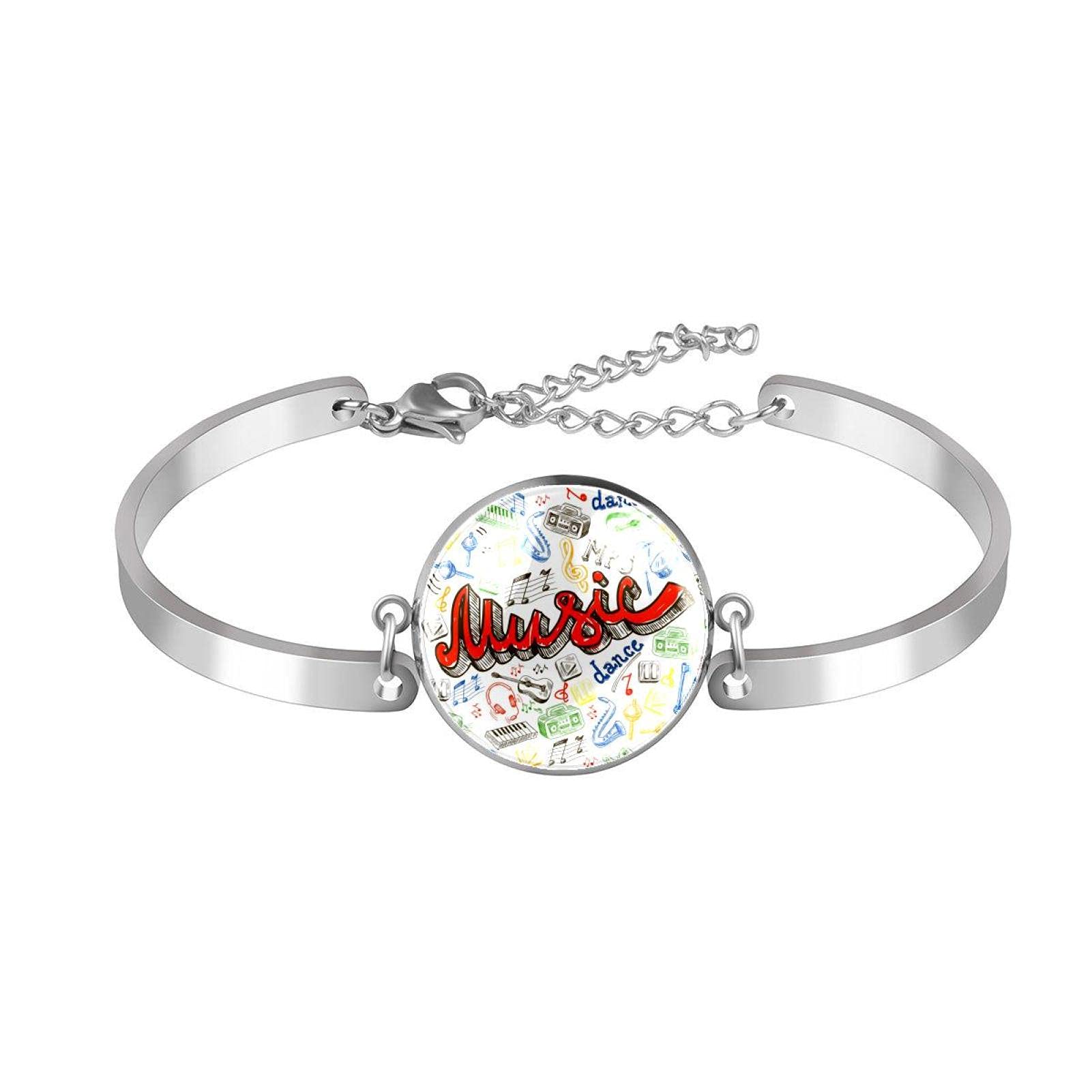 Adjustable Bangle Bracelets for Women - Stylish Link Bracelet with Music Note & Colorful Elements - Perfect for Concerts, Parties & Everyday Wear