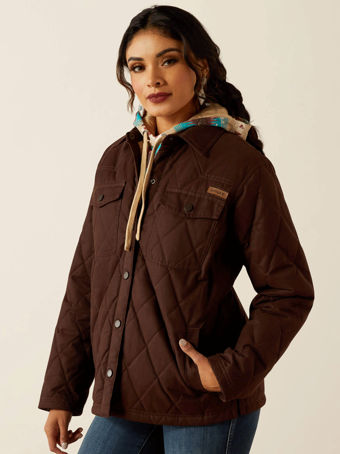 Ariat Women's Grizzly Quilted Barn Jacket - Dark Brown | Water-Resistant Winter Coat for Horseback Riding & Outdoor Activities