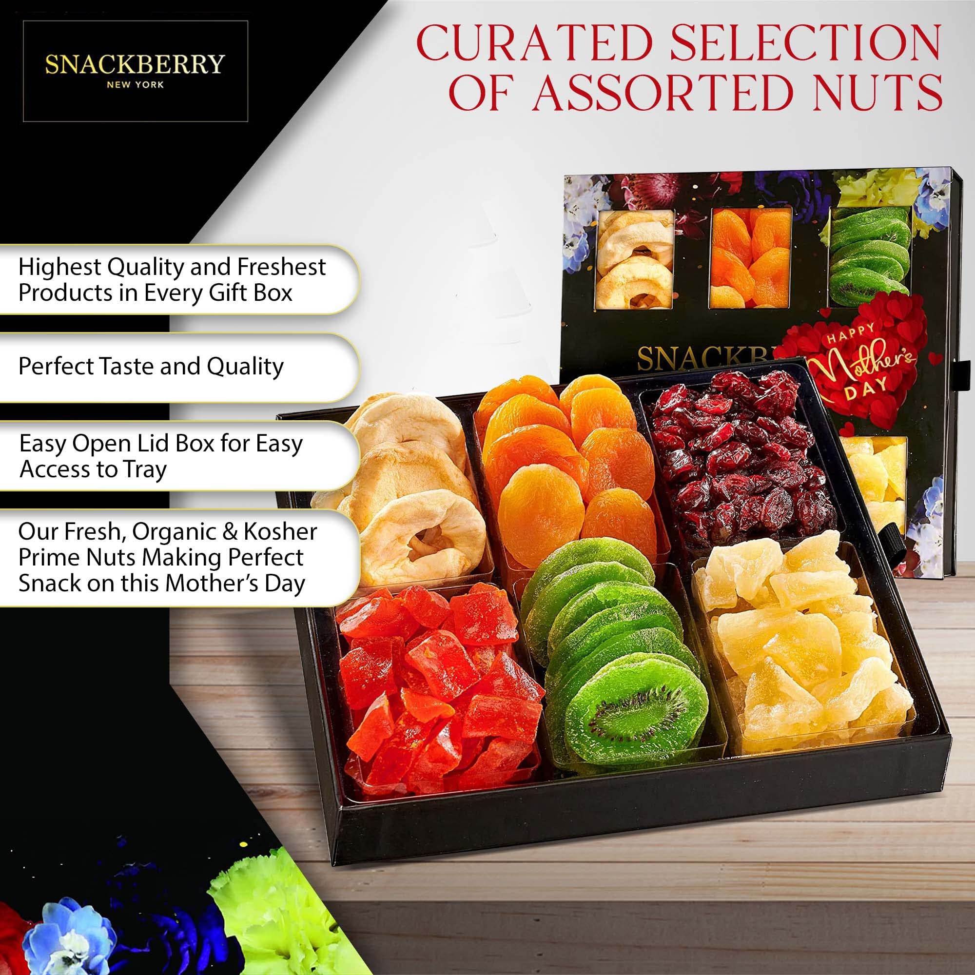 Premium Dried Fruit Gift Basket - Gourmet Snack Box in Elegant Drawer Window Gift Box | Kosher Parve Healthy Snacks for Men & Women | Perfect for Birthday Parties, Sympathy Gifts & Office Treats - Snackberry (Single)