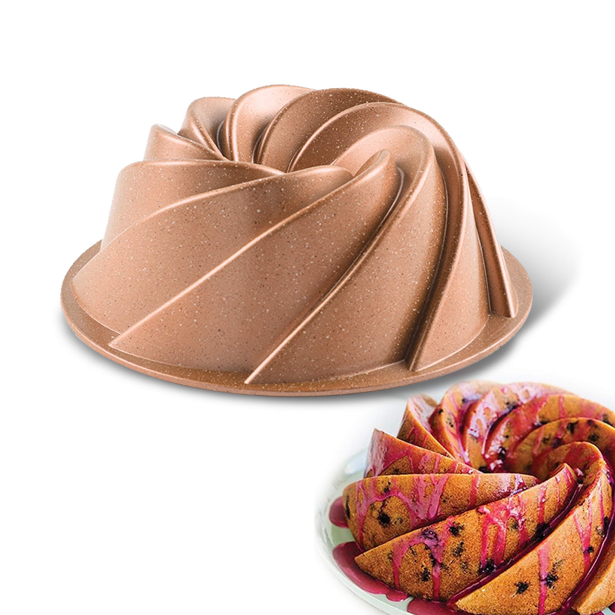 Vinchef 10-Cup Swirl Cake Pan - 4-Layer Nonstick Coating, Cast Aluminum Bakeware for Easy Release - 9.4”X3.5” - Perfect for Bundt Cakes, Pound Cakes & Decorative Baking (Home Baking, Parties & Gifts)