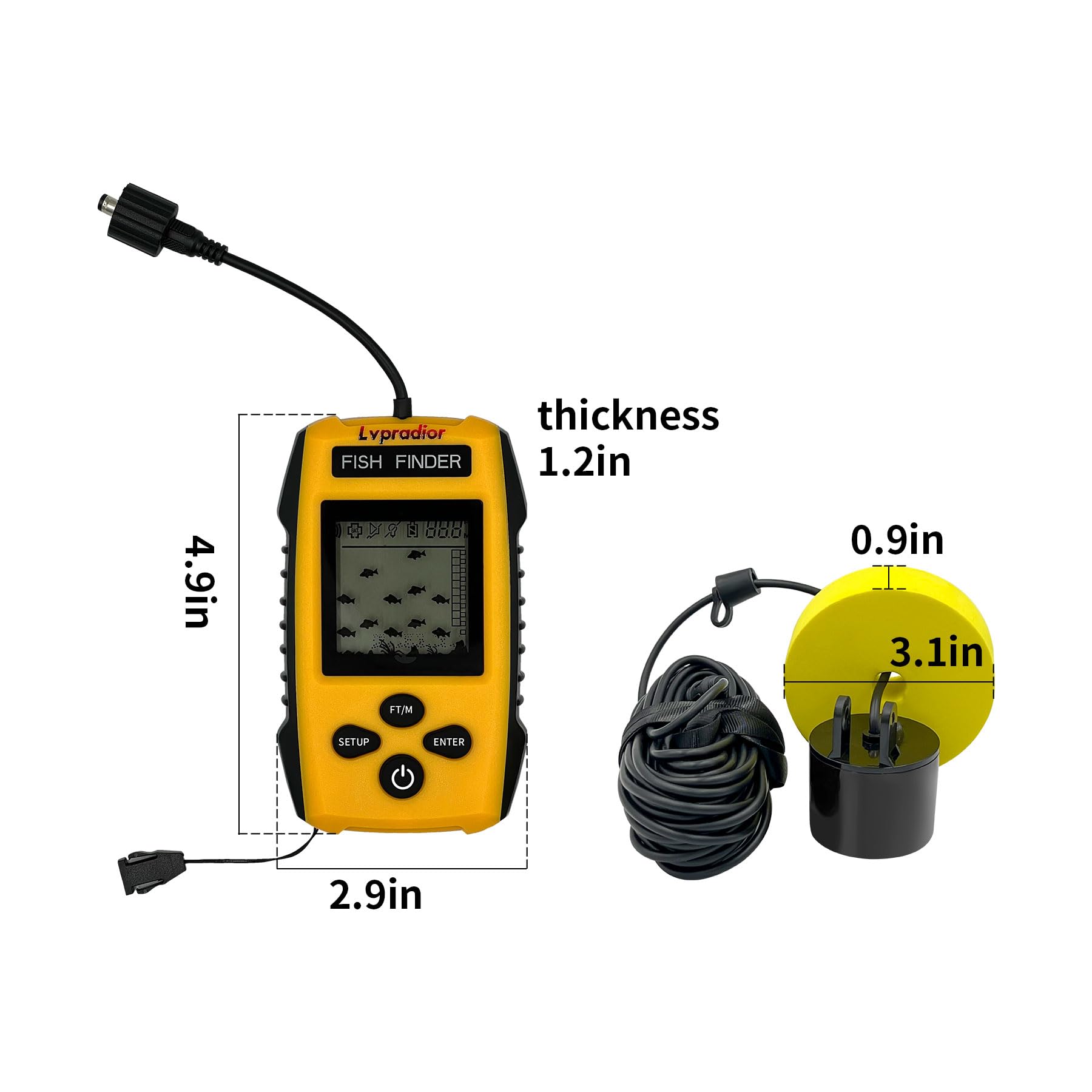Lvpradior Portable Fish Finder with Sonar & LCD Display - Wired Castable Kayak & Boat Fish Finder, Ice Fishing Gear Accessories, Handheld Water Depth Detector for Kayaking, Boating, and Ice Fishing Adventures