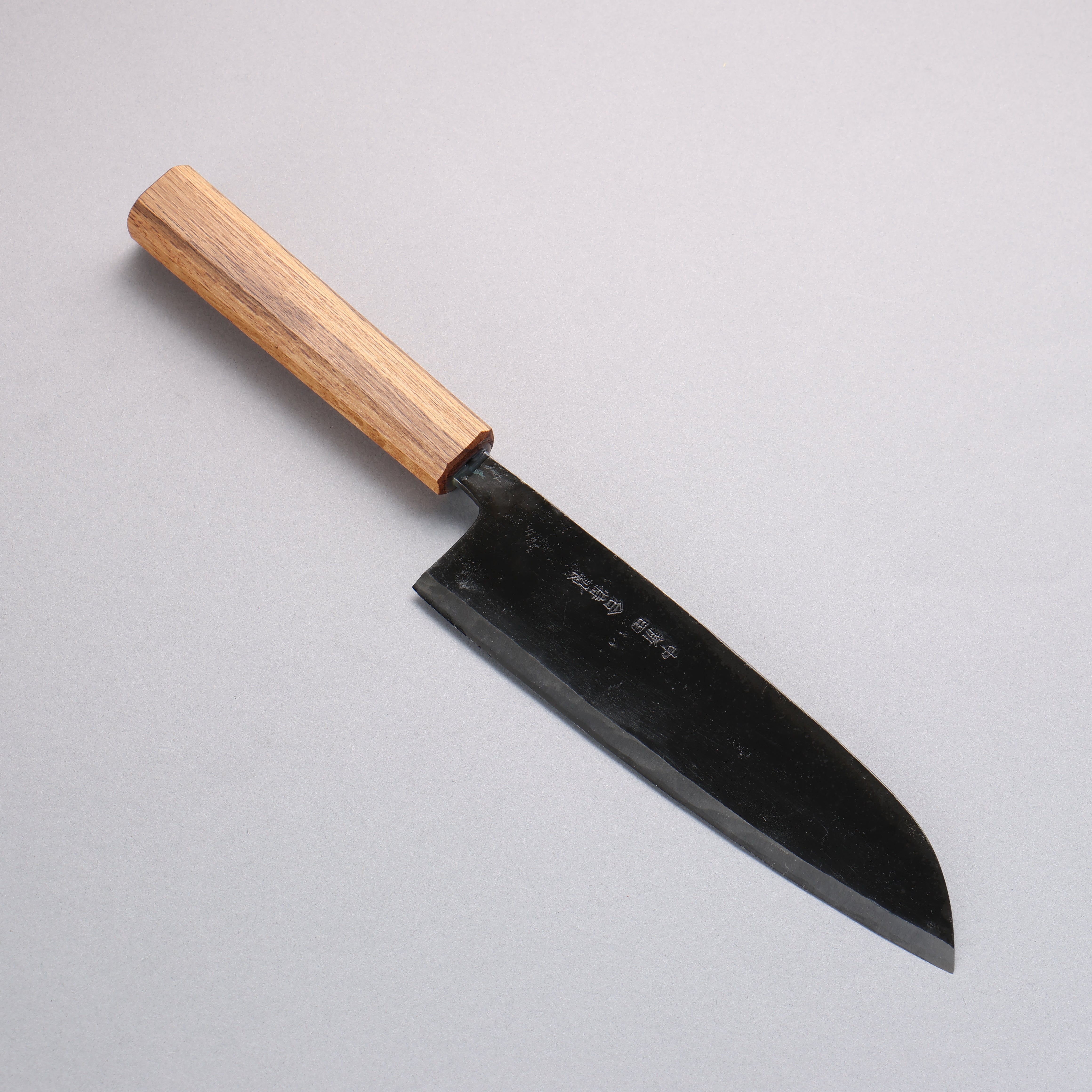 Premium Nakaniida White Steel No.2 Black Santoku Knife 180mm with Oak Handle - Perfect for Slicing, Dicing & Chopping Vegetables, Meat & Fish in Professional Kitchens & Home Cooking