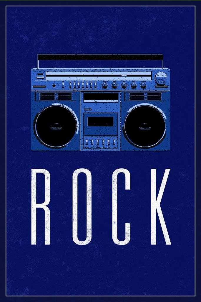 Vintage Rock Boombox Classic Radio Stereo Boom Box with Tape Player - Retro Blue Wall Art Print Poster 16x24 Inches - Perfect for Music Lovers, Man Cave Decor & 80s Themed Room