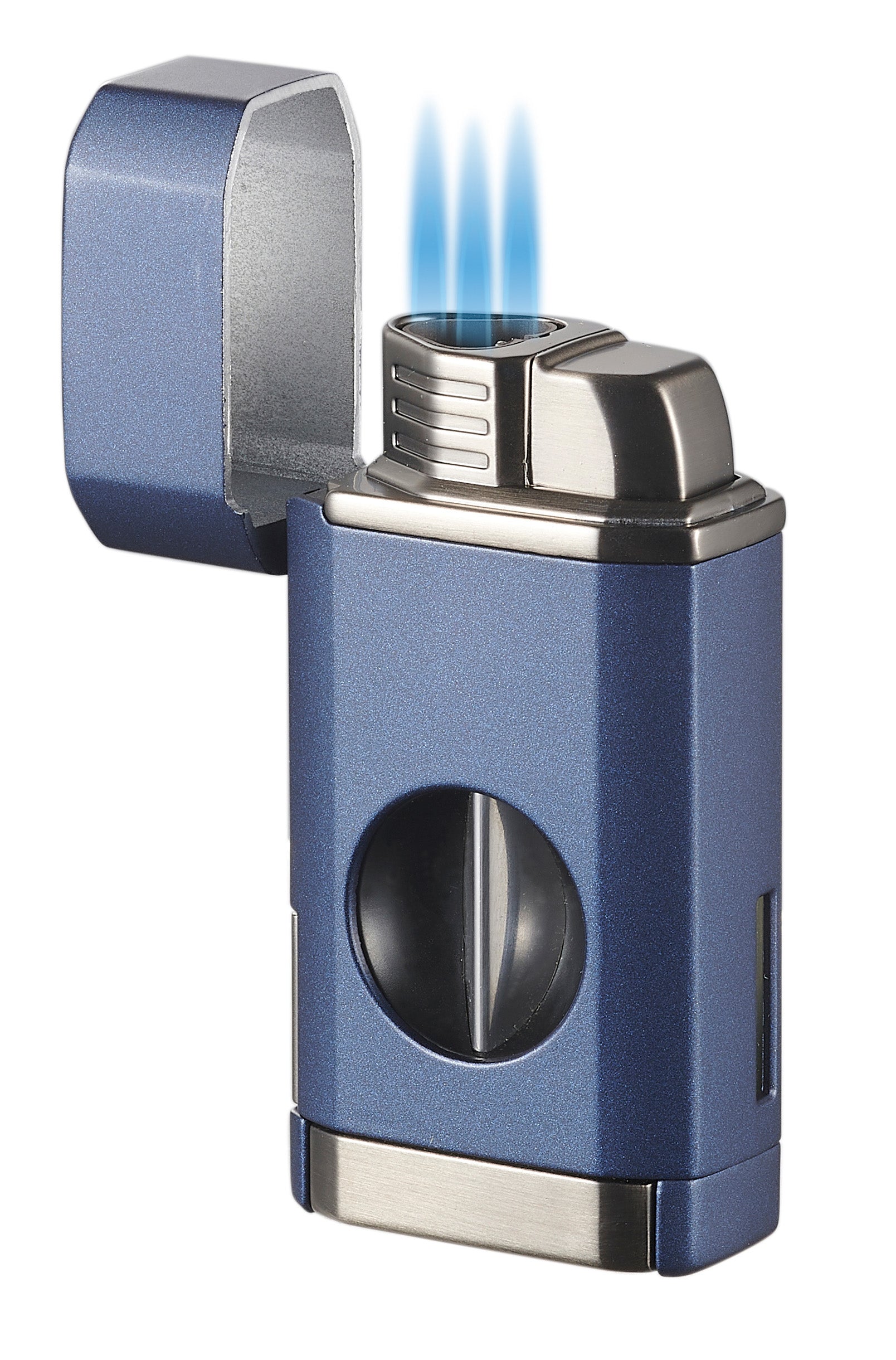 Visol Diablo Triple Torch Flame Lighter with Spring V Cutter - Navy Blue | Windproof Butane Lighter for Cigars, BBQ, Camping & Outdoor Use