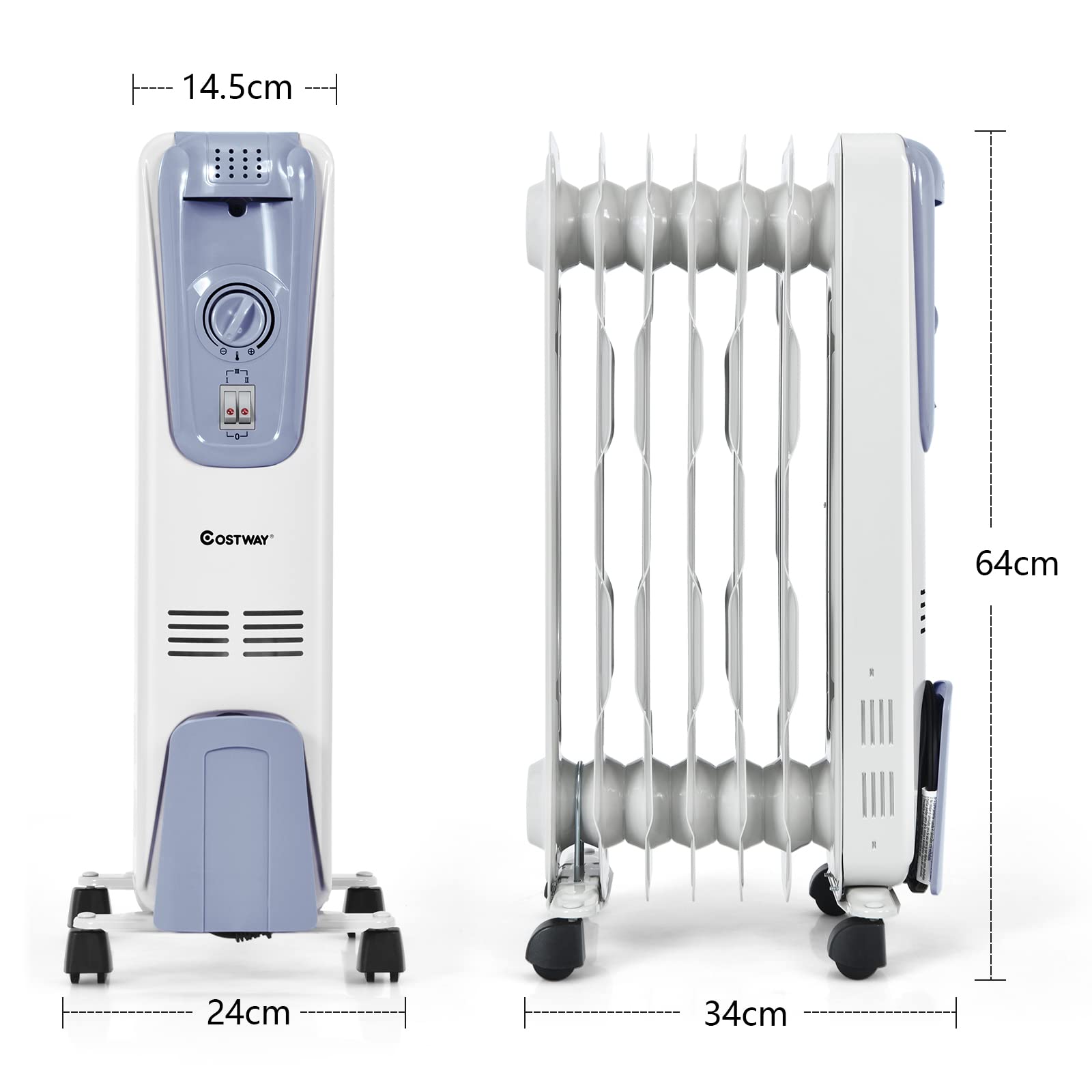 KOTEK 1500W Oil Filled Radiator Heater - Portable Electric Space Heater with Adjustable Thermostat, 3 Heat Settings & 7 Fins, Overheat & Tip-Over Protection - Energy Efficient Indoor Heater for Bedroom, Office, Living Room & Small Spaces