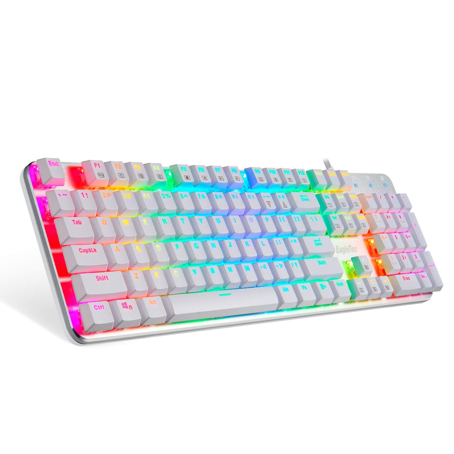 EagleTec KG051-BR RGB Mechanical Gaming Keyboard - White | Low Profile 104 Keys for PC Gamers