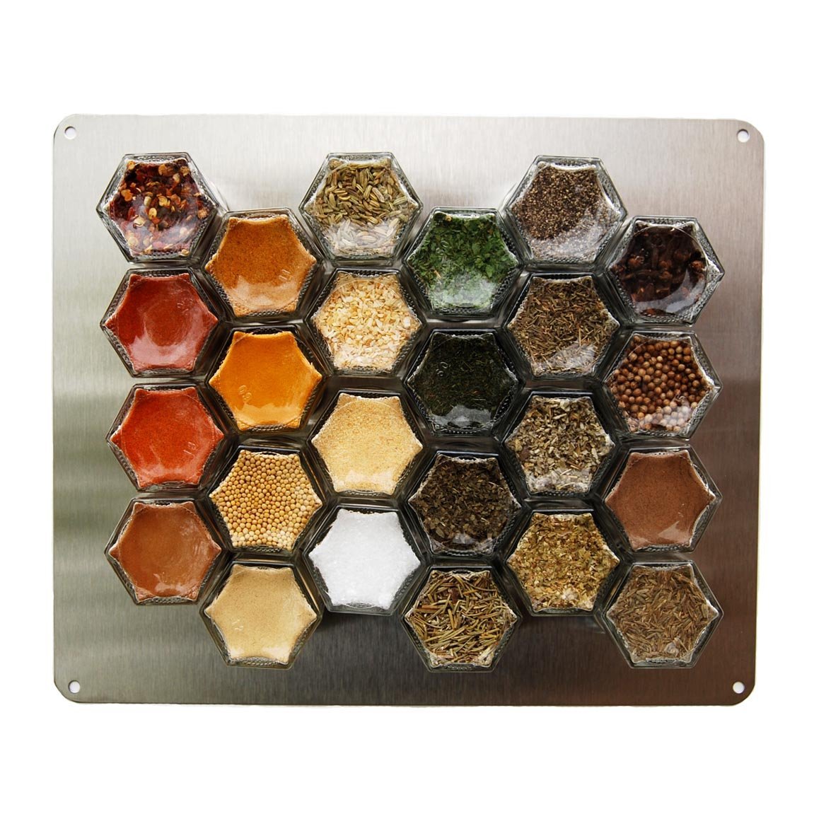 Magnetic Spice Rack with 24 Small Jars & Silver Lids - 10x12 Inch Stainless Steel Wall Mounted Spice Organizer for Kitchen, Pantry, RV, or Small Space Storage - DIY Wall Hanging Spice Holder for Easy Access & Space Saving