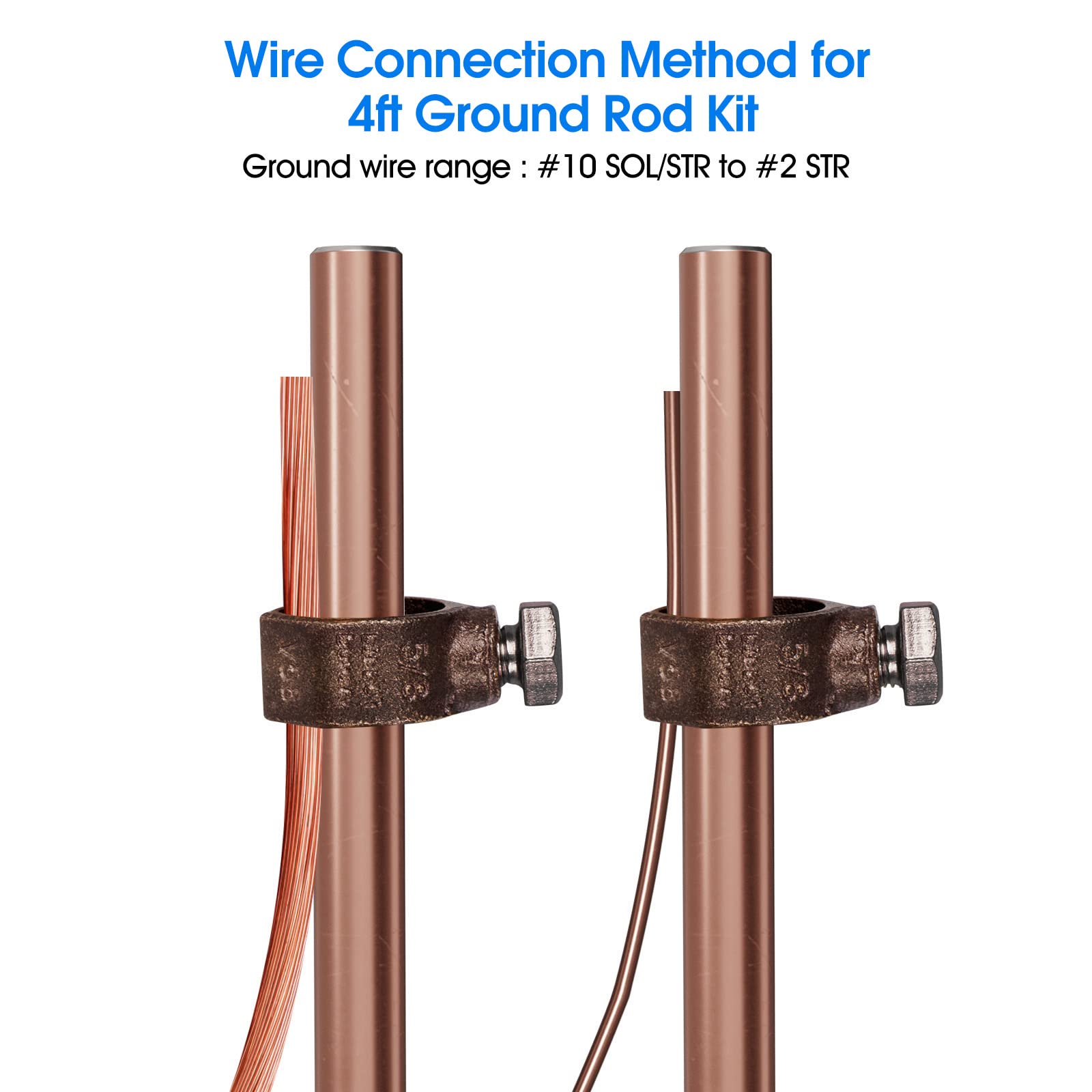 GOUNENGNAIL 4ft Ground Rod Kit - 5/8'' UL Listed Bonded Electrical Copper Grounding Rod with Bronze Clamp for Lightning Protection & Earthing - Perfect for Fence, Swimming Pool, Solar Panel & Electrical System Grounding