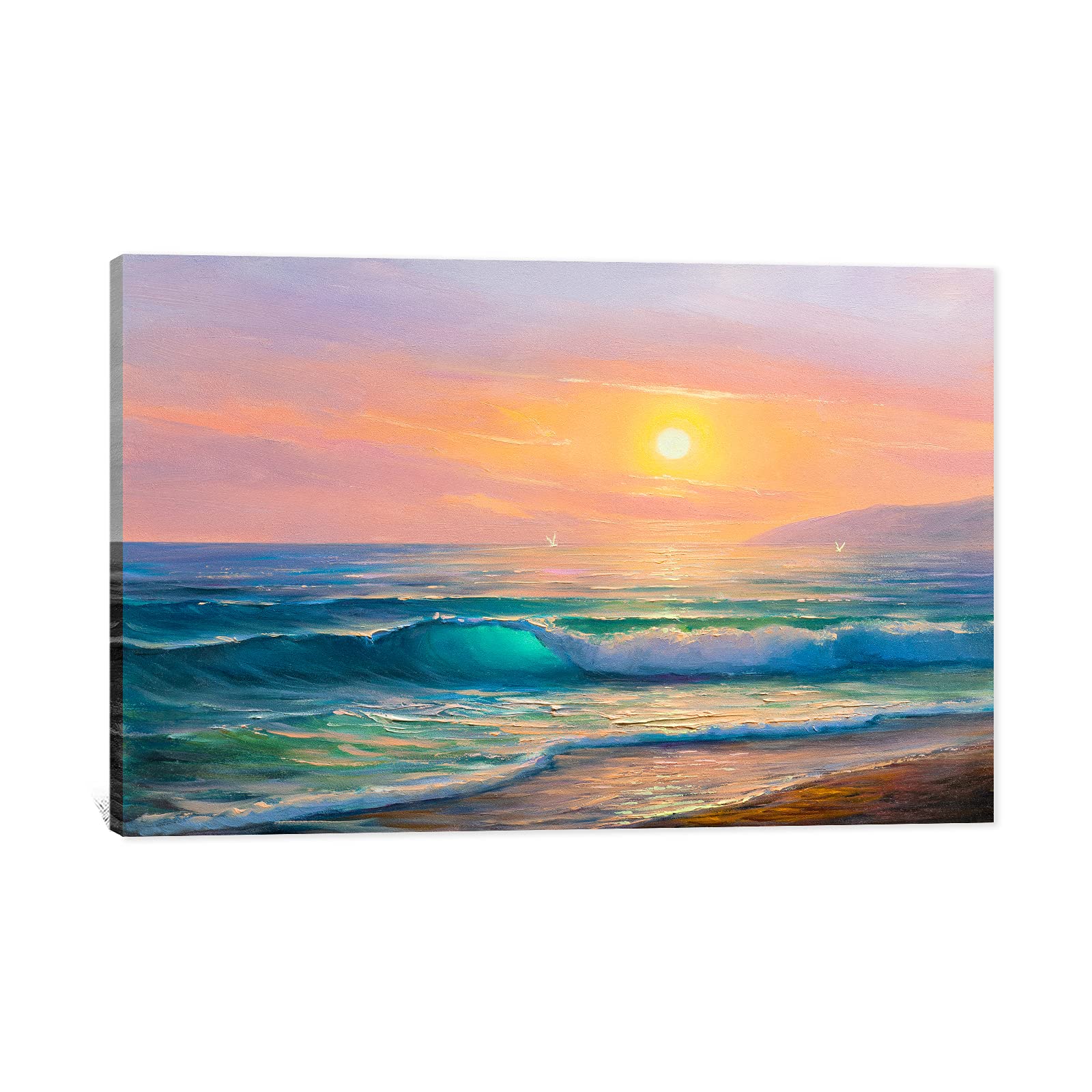 Blue Ocean Waves Canvas Wall Art - Stretched & Framed Seascape Painting for Bathroom & Bedroom Decor - Ready to Hang Beach Themed Wall Decor (24x36 Inches) - Perfect for Coastal, Nautical or Beach House Interior Design