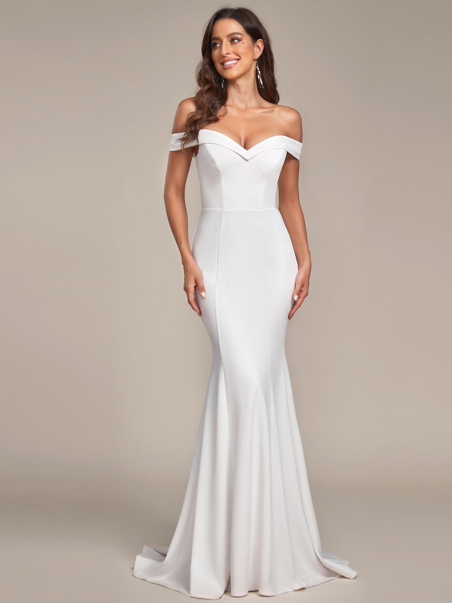 Ever-Pretty Women's Off-Shoulder Mermaid Sweep Train Long Wedding Dress for Bride 0247 - Elegant Bridal Gown for Beach, Church & Formal Weddings