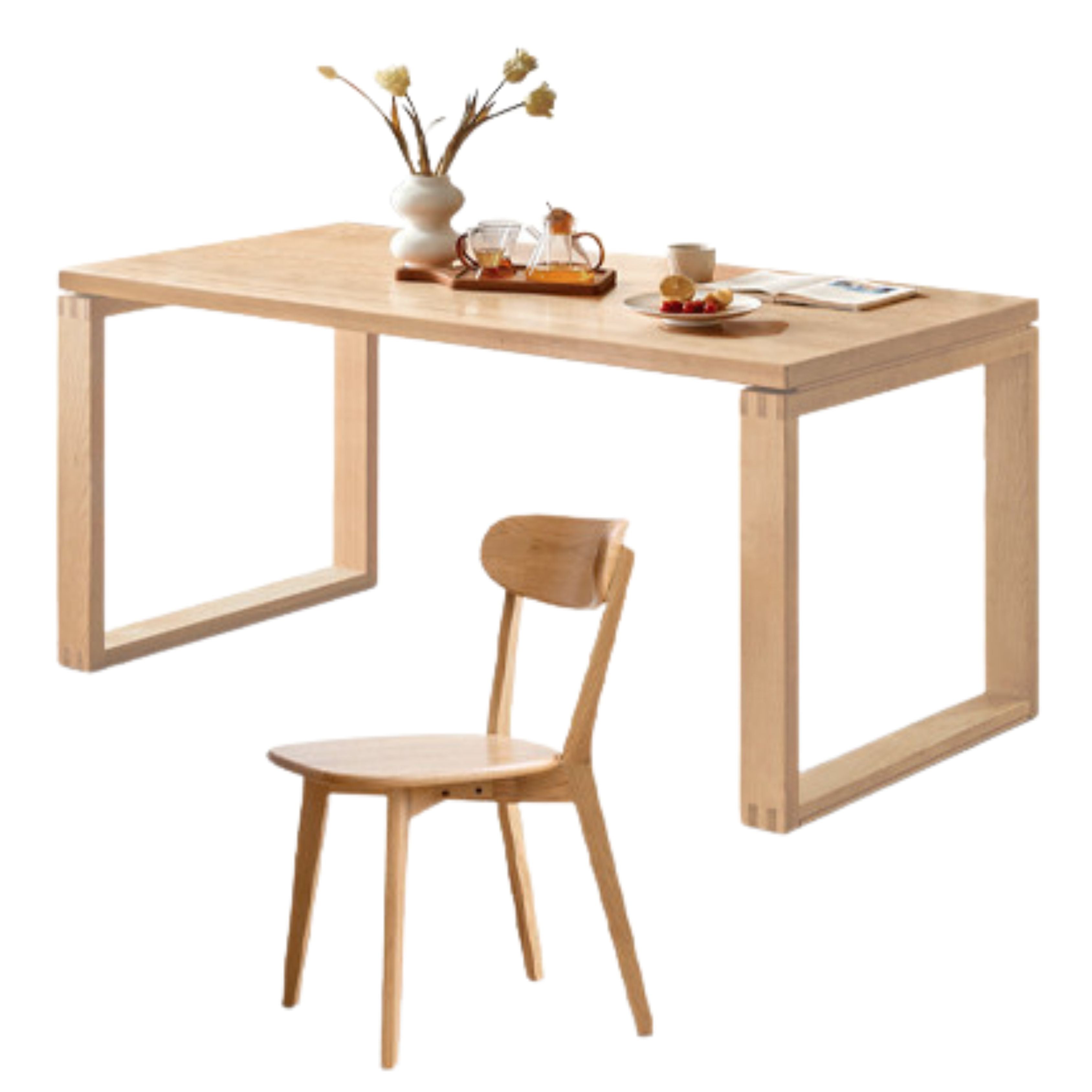 Solid Wood Dining Table - Beech & Oak Large Farmhouse Table for 8 - Perfect for Family Gatherings & Dinner Parties
