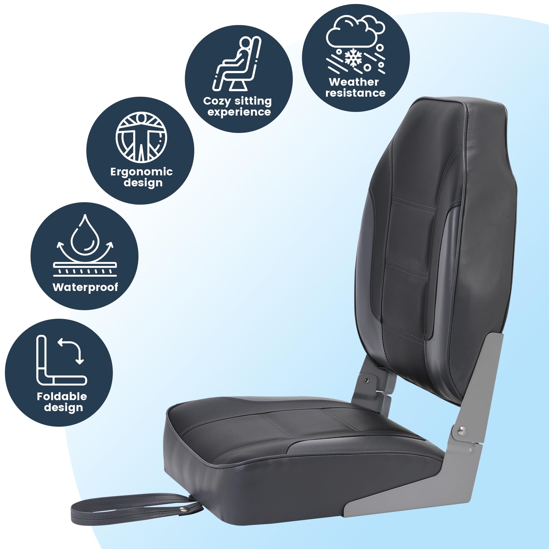 2 Pack High Back Folding Boat Seats with Stainless Steel Screws - Thickened Sponge Padding & Durable Hinge for Fishing, Sightseeing, Speedboat & Canoe (Perfect for Outdoor Water Activities & Marine Adventures)