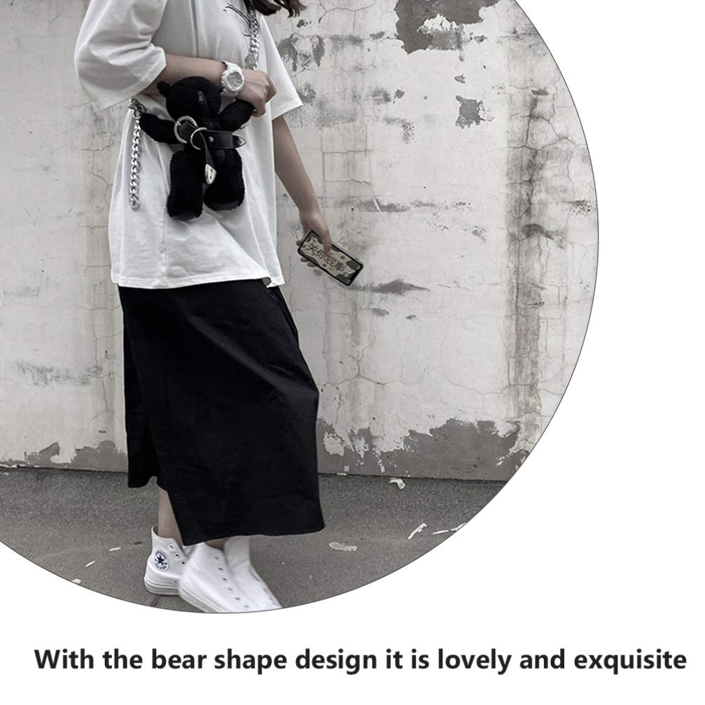 Stylish Black Crossbody Bag with Chain Strap - Cute Teddy Bear Animal Purse for Women & Girls | Gothic Fashion Accessory for Casual Outings, Parties & Daily Use