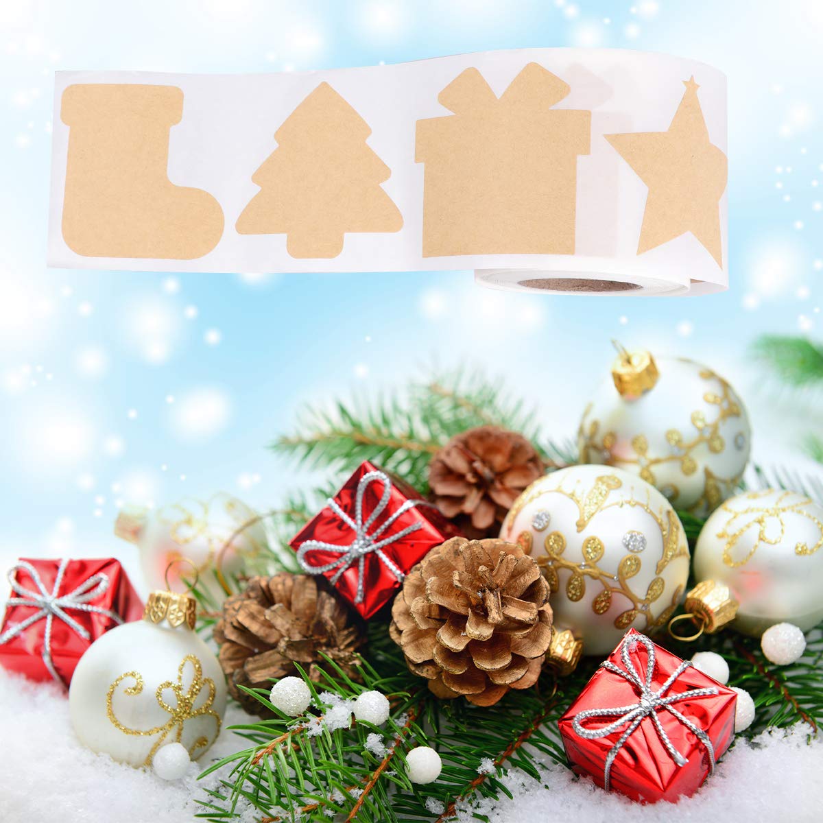 300pcs Christmas Stickers for Gifts - Self-Adhesive Kraft Paper Sealing Labels for Candy Bags, Holiday Packages & DIY Crafts (1 Roll) - Perfect for Christmas Wrapping, Party Favors & Festive Decorations