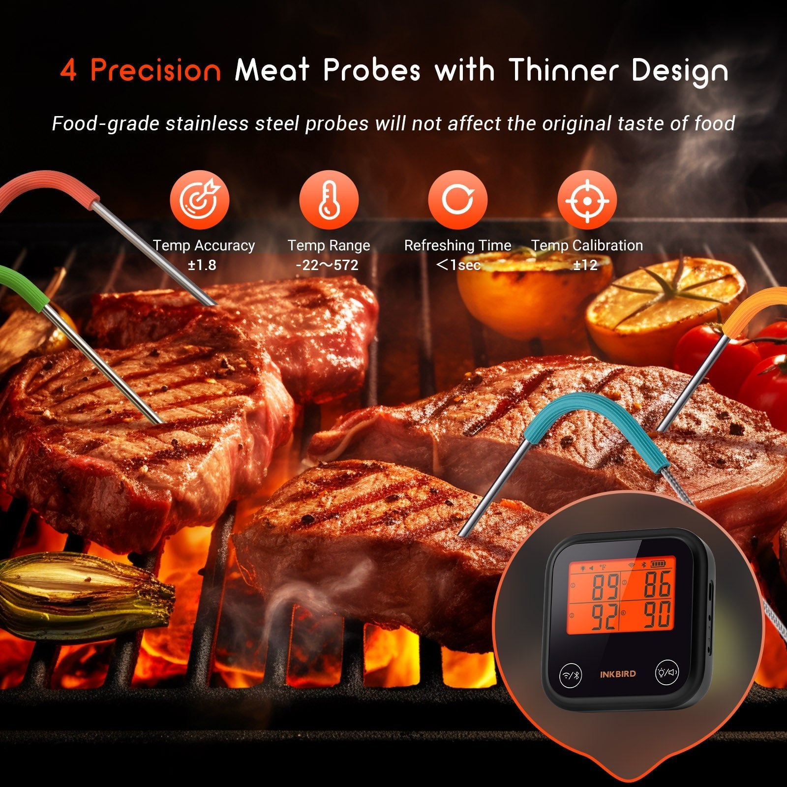 IDT 34E BW Smart Wireless BBQ Meat Thermometer with WiFi & Bluetooth - Perfect for Grilling, Smoking, and Outdoor Cooking