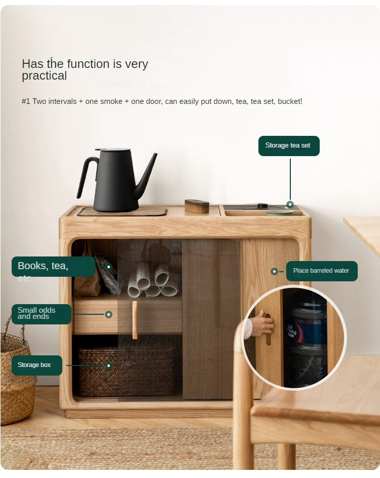 Premium Oak & Ash Solid Wood Tea Maker Set with Integrated Tea Table - Perfect for Home, Office & Zen Tea Ceremonies