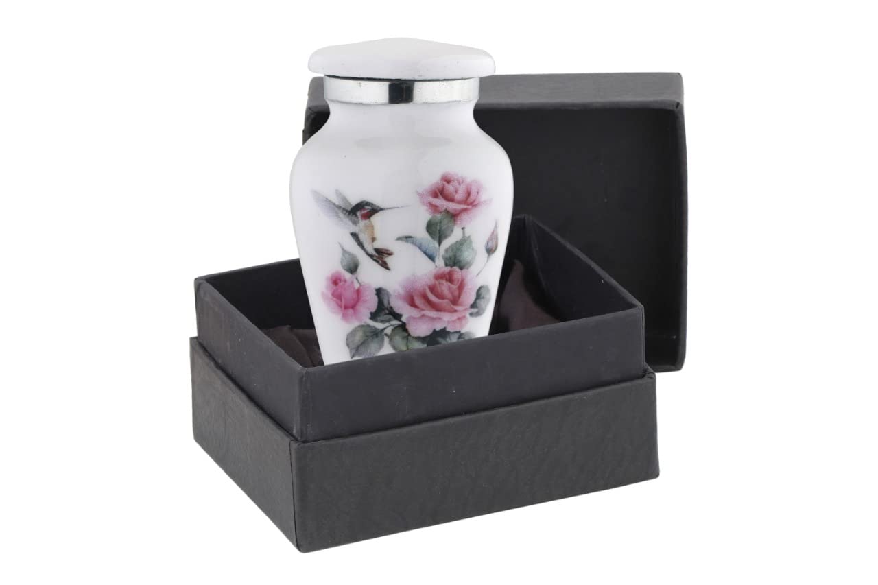 BOLD & DIVINE Handcrafted Hummingbird Keepsake Urn for Human & Pet Ashes - Small Memorial Urn with Velvet Bag & Funnel - Perfect for Home Memorials, Pet Remembrance & Travel Scattering Ceremonies