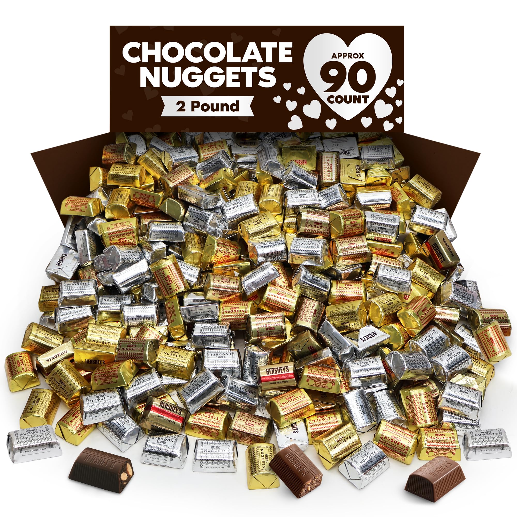 Hershey Nuggets Bulk Chocolate Candy Assorted Mix - 2 Pound (Approx. 90 Count) Variety Pack with Milk Chocolate, Almond Milk Chocolate & Special Dark Chocolate - Perfect for Parties, Gifts & Office Snacks