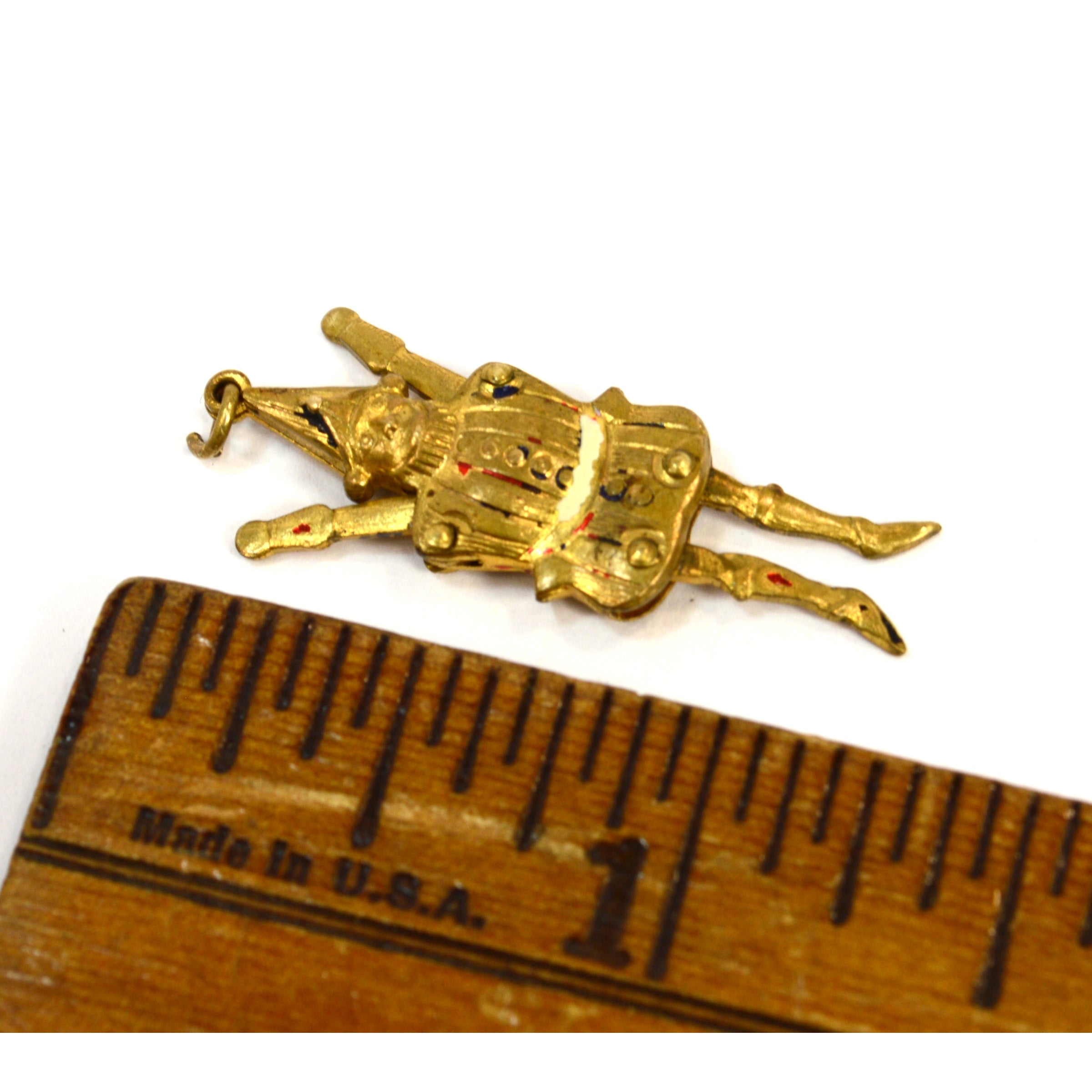 Antique Fairytale Court Jester Articulated Charm for Bracelet - Gold Gilt Jewelry for Medieval, Renaissance, or Fantasy Costume Accessories