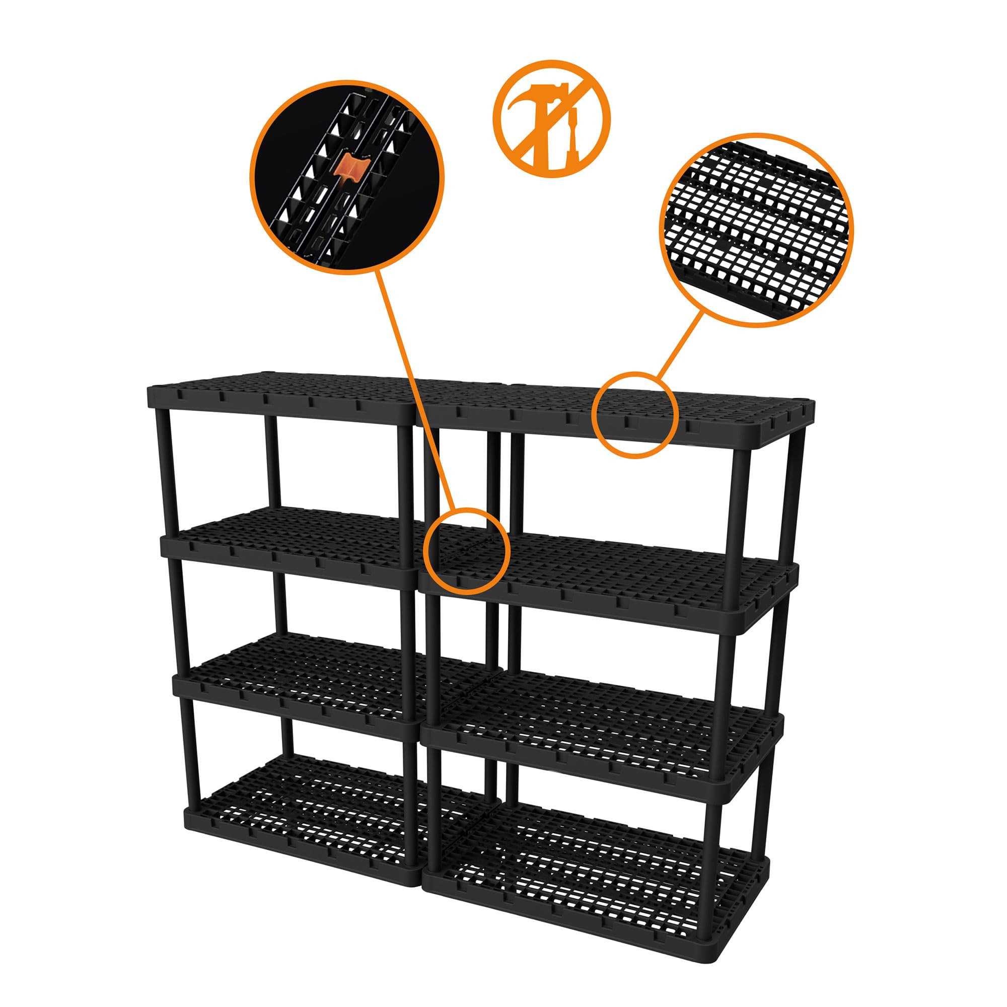 Gracious Living 4-Pack XL Heavy-Duty Storage Shelves | Knect-A-Shelf System | Black Metal Shelving Unit | Perfect for Garage, Basement & Closet Organization