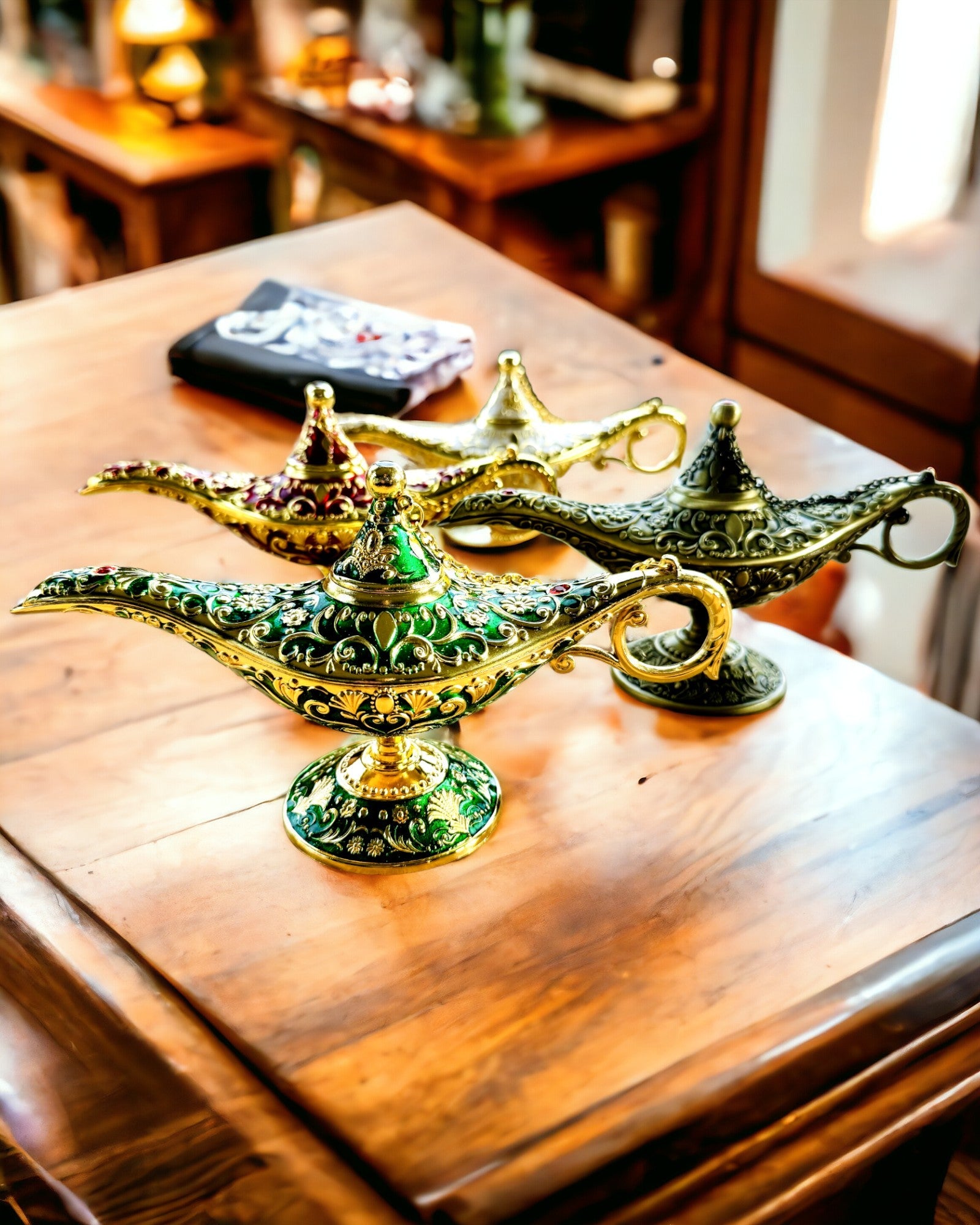Custom Engraved Magic Aladdin Lamp - Burgundy & Gold Finish | Perfect for Home Decor, Arabian Nights Theme Parties & Unique Gift Ideas
