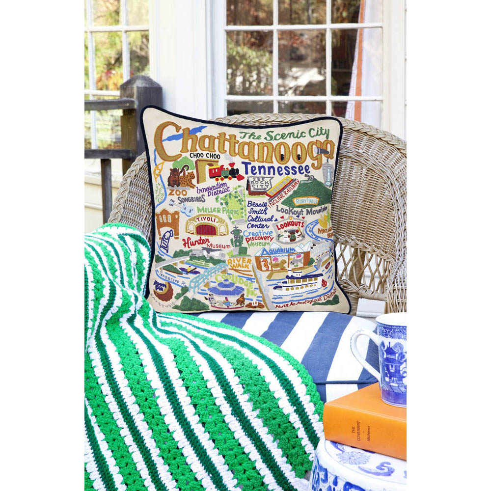 Hand Embroidered Chattanooga Throw Pillow Cover - Southern Style Home Decor for Sofa, Bedroom & Living Room - CatStudio Artisan Cushion