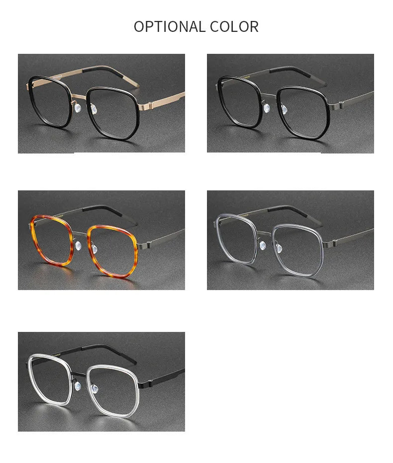 Aimee Unisex Full Rim Square Screwless Titanium Acetate Eyeglasses 9758 - Lightweight Durable Glasses for Work, Reading & Everyday Use