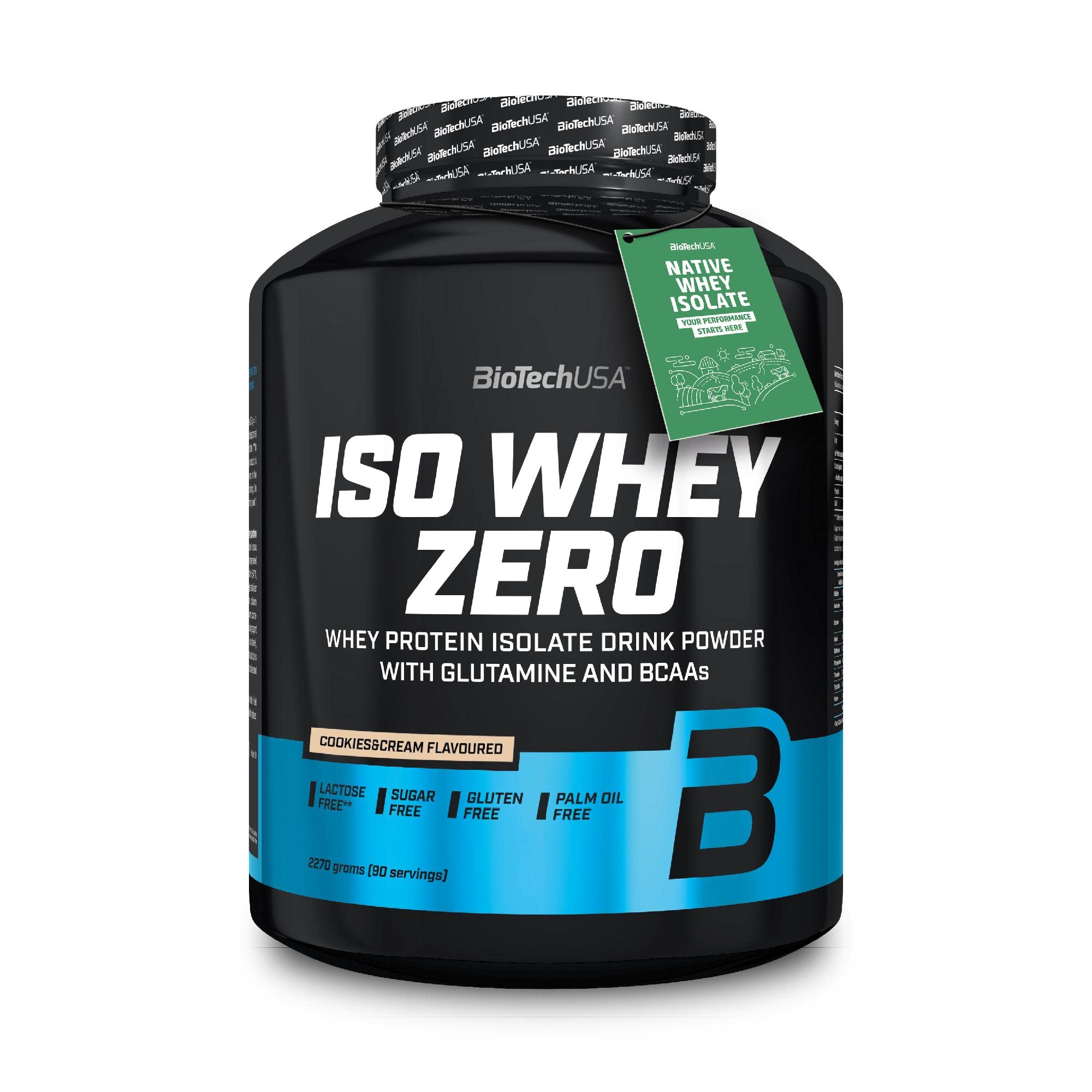 BioTech USA Iso Whey Zero Protein Powder - Cookies & Cream Flavor - 2.27kg (5lb) for Muscle Recovery & Post-Workout Nutrition | Gym Supplement for Athletes & Fitness Enthusiasts