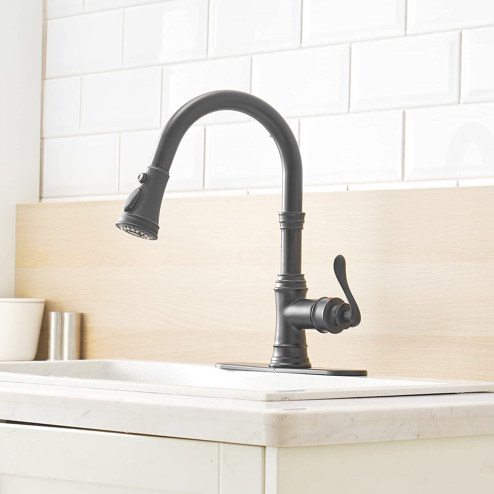 Black Bathroom Sink Faucet Waterfall Single Hole & Kitchen Faucet with Pull Down Sprayer - 3 Mode Outlet for Modern Home Renovation | Perfect for Bathroom Vanity, Kitchen Sink, and Commercial Use