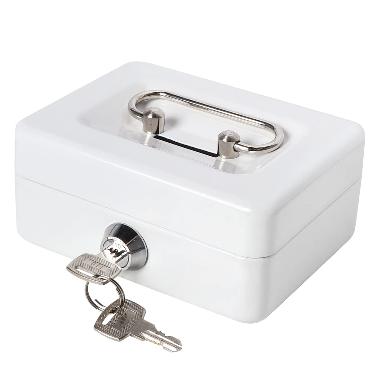 Jssmst Small Lock Cash Box with Key Lock & Money Slot - Secure Money Box for Kids, Home, Office & Retail Use - Durable White Locking Storage Box for Cash, Coins & Valuables