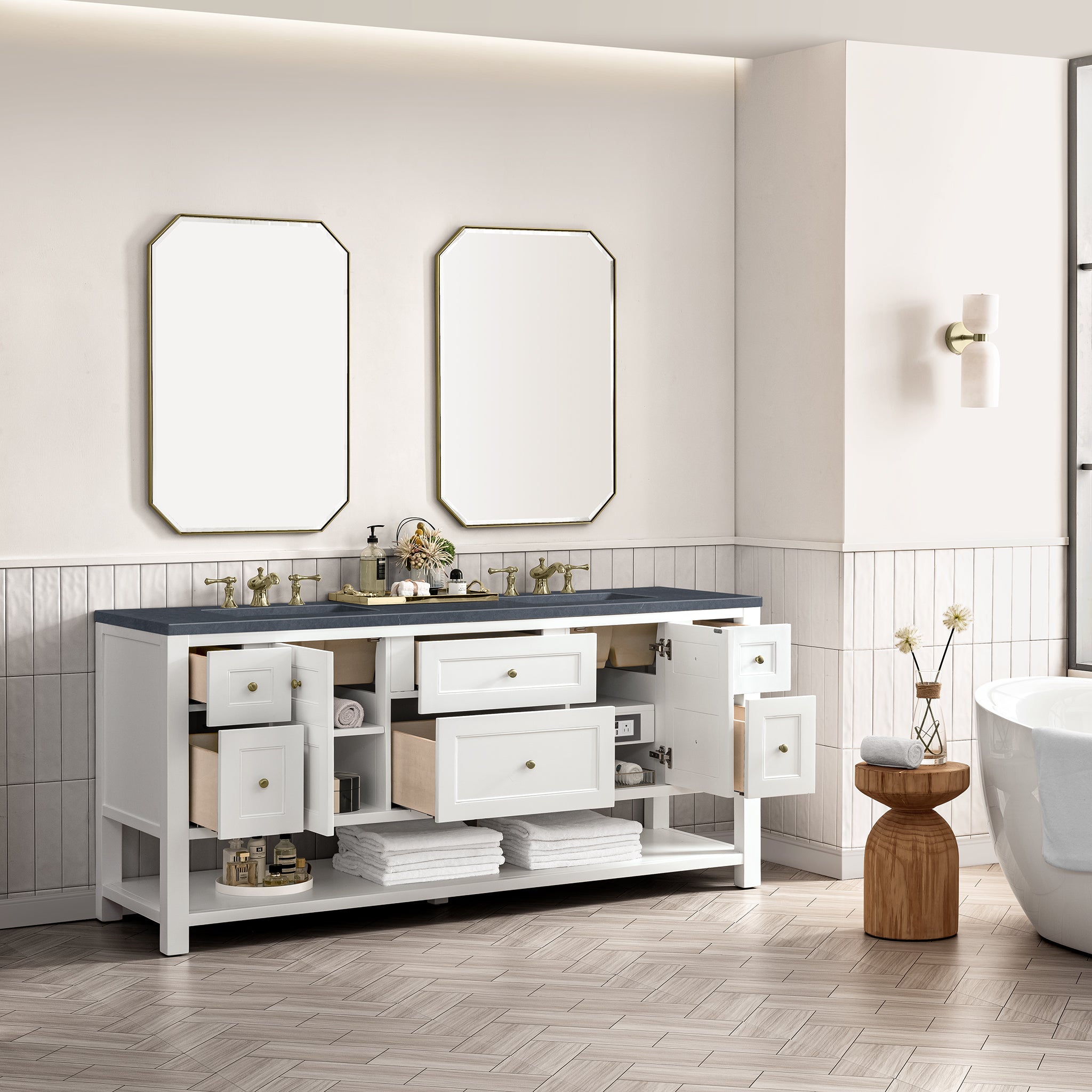 Breckenridge 72-Inch Double Vanity with 3CM Charcoal Soapstone Top in Bright White - Perfect for Modern Bathroom Renovations & Master Suite Upgrades