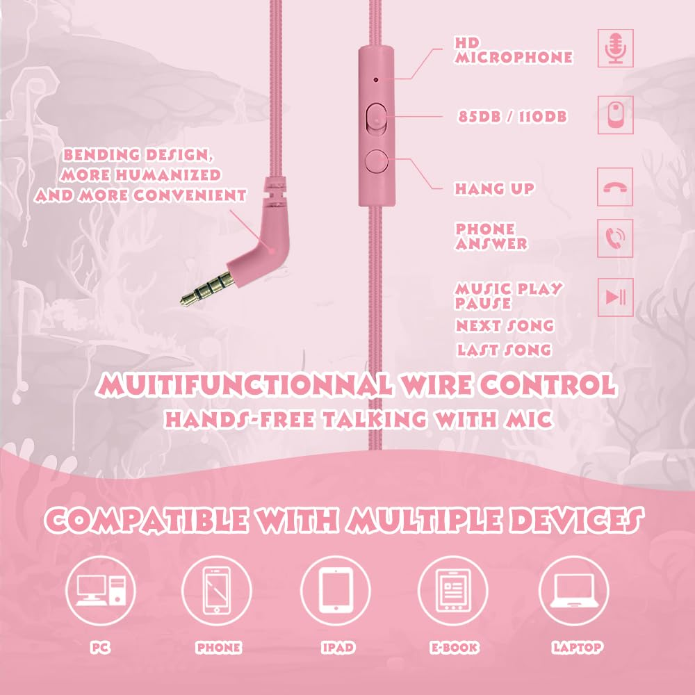 MIDOLA Kids Headphones with Volume Limiter (85/110dB) - Foldable Over-Ear Headset with Built-in Mic & 3.5mm AUX Cord - Safe for Children's Ears - Perfect for School, Travel, Tablet, Laptop & Online Learning (Cartoon Pink)