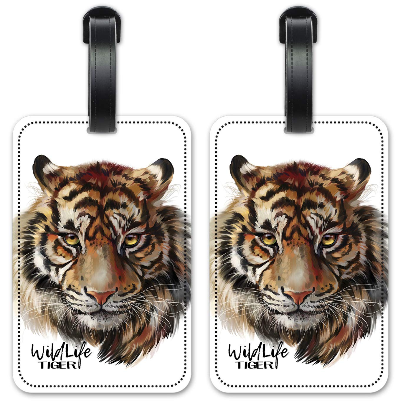 Wildlife Tiger Luggage ID Tags - Durable Suitcase Identification Cards Set of 2 - Perfect for Travel, Backpacks & Kids' School Bags